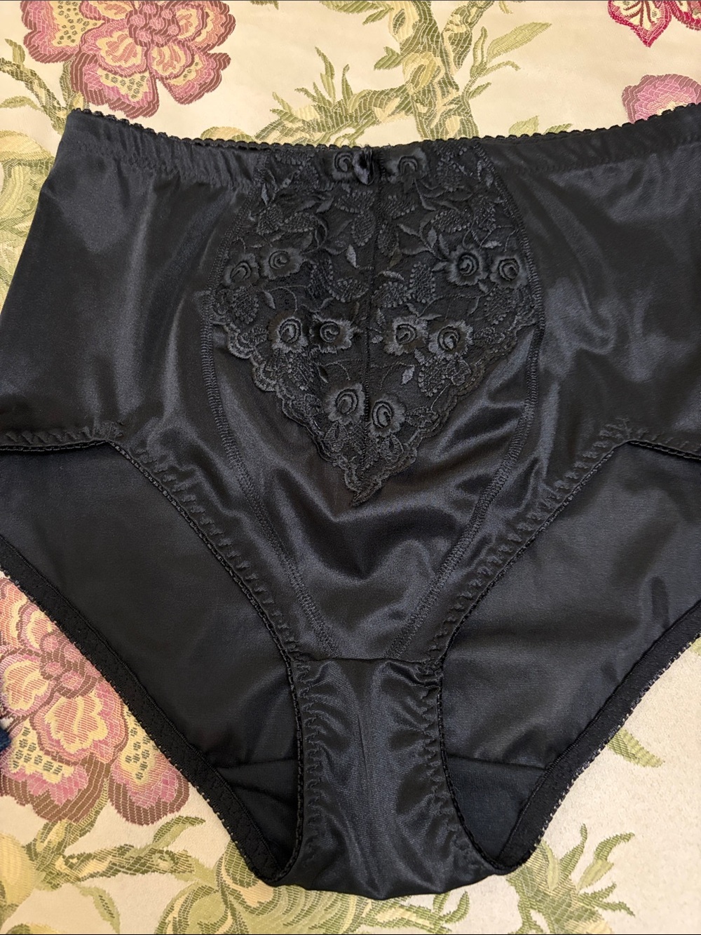 Delta Burke Black Satin High-Waist Lace-Front Briefs